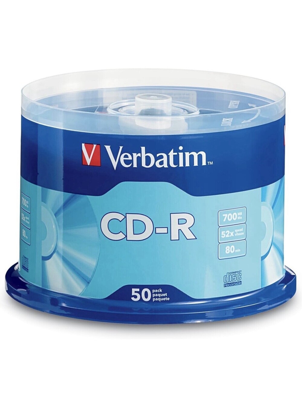 50 pack Verbatim 52X Printable CD-R 700MB Media Disc Spindle